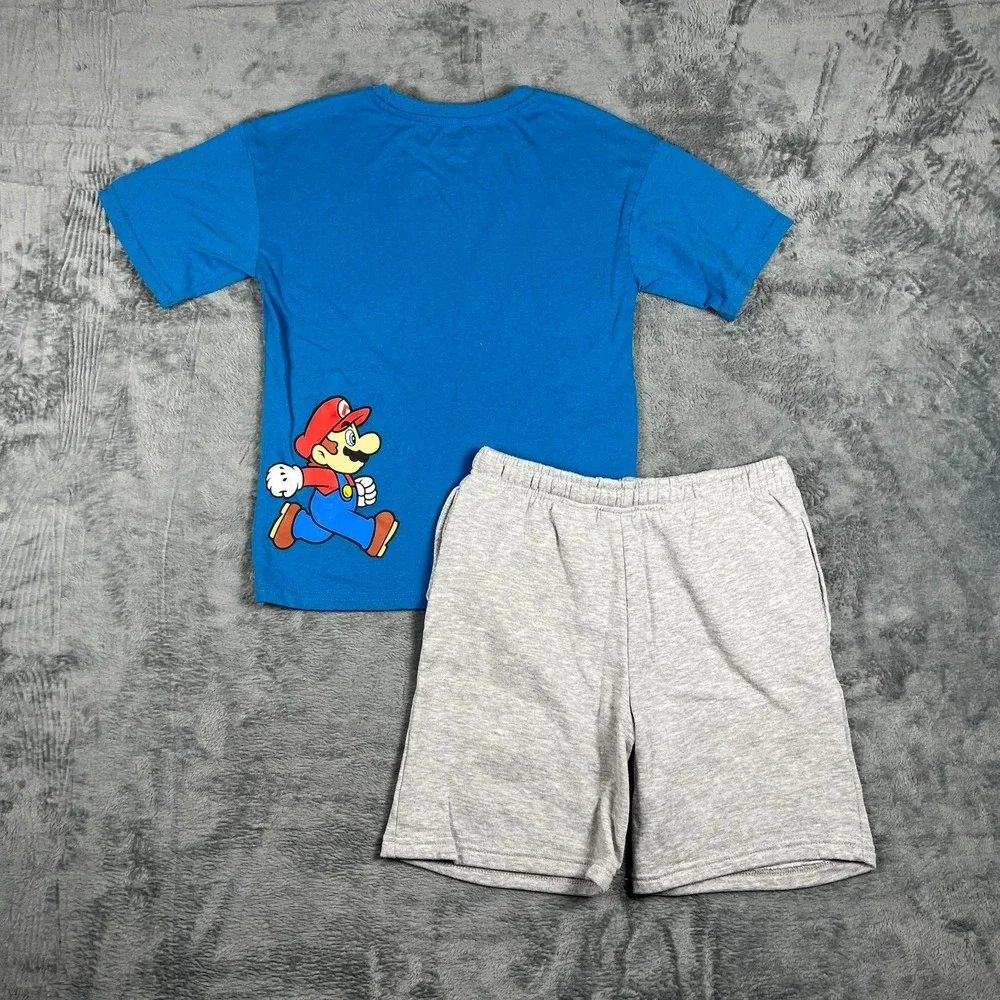 Super Mario Boys 2 Piece T-Shirt and Shorts Set Blue Gray Graphic Size 10/12